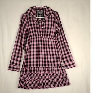 PINK Victoria's Secret Plaid Ruffle Shirt Dress Pink Black Small Button Down